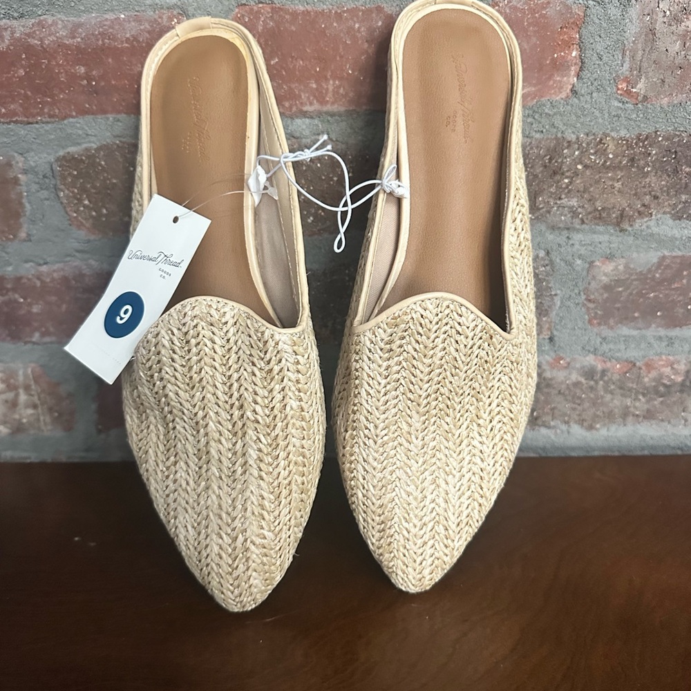 Natural Woven Slip-On Mules